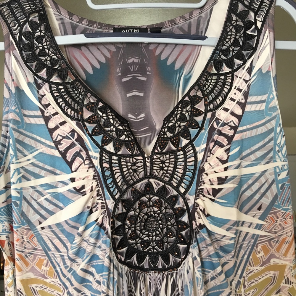 Multicolor swirl/scroll print maxi dress